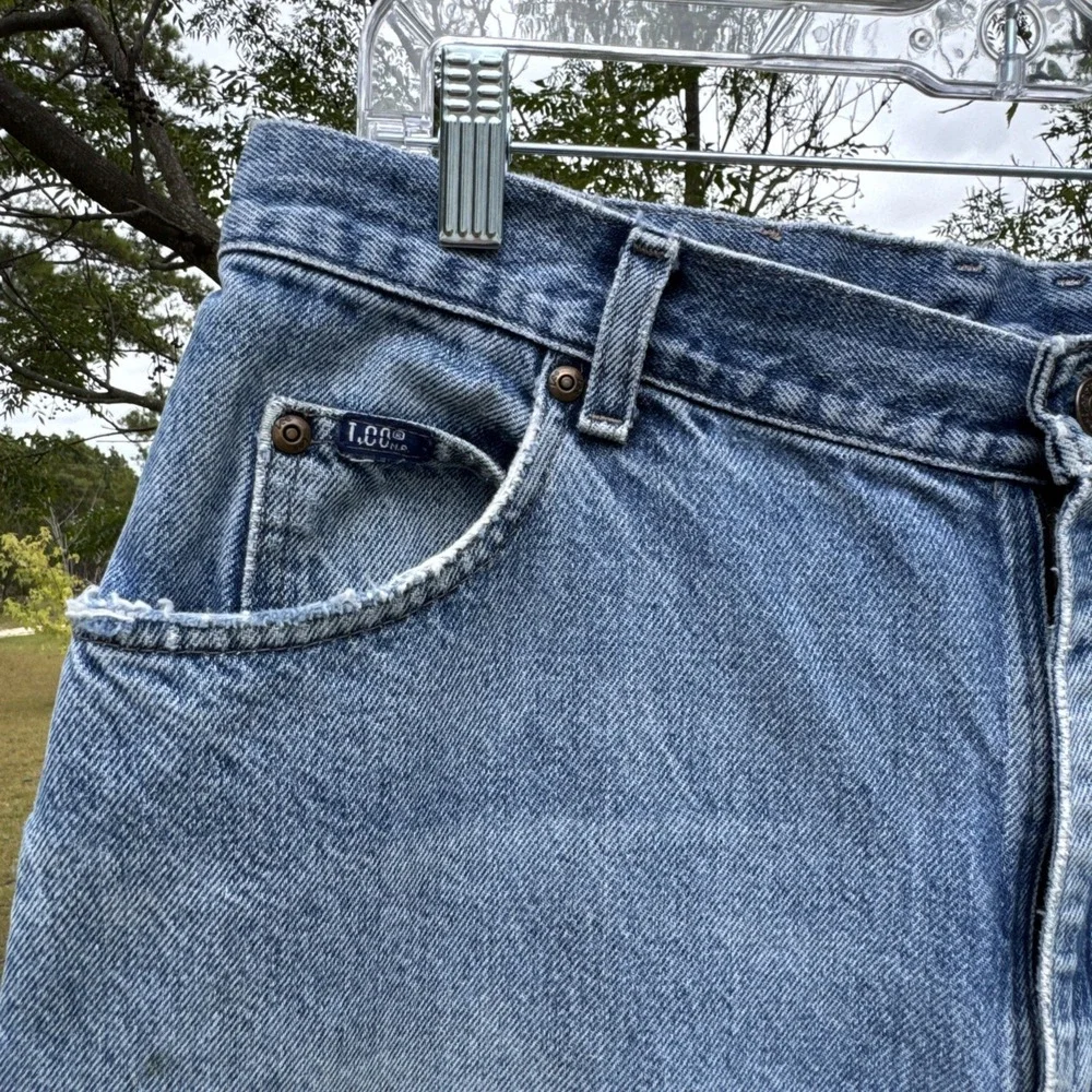 Vintage Lee Jeans Men 36x30 Light Wash Straight Leg Denim Distressed MadeUSA 90s - Picture 4 of 12